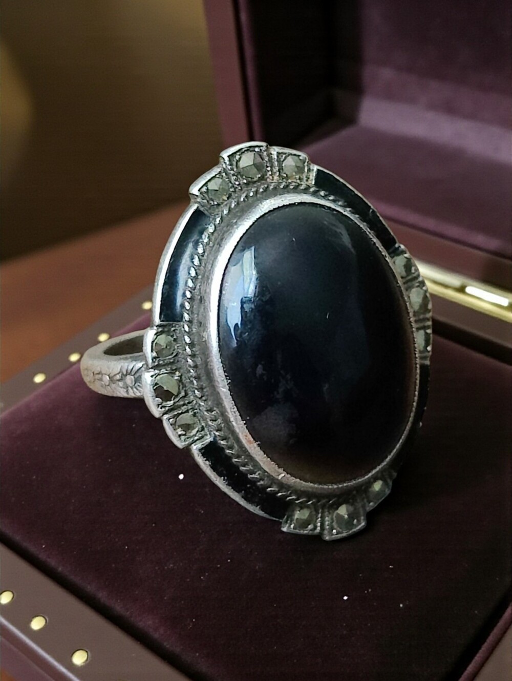 Antique Sterling Black Onyx Ring